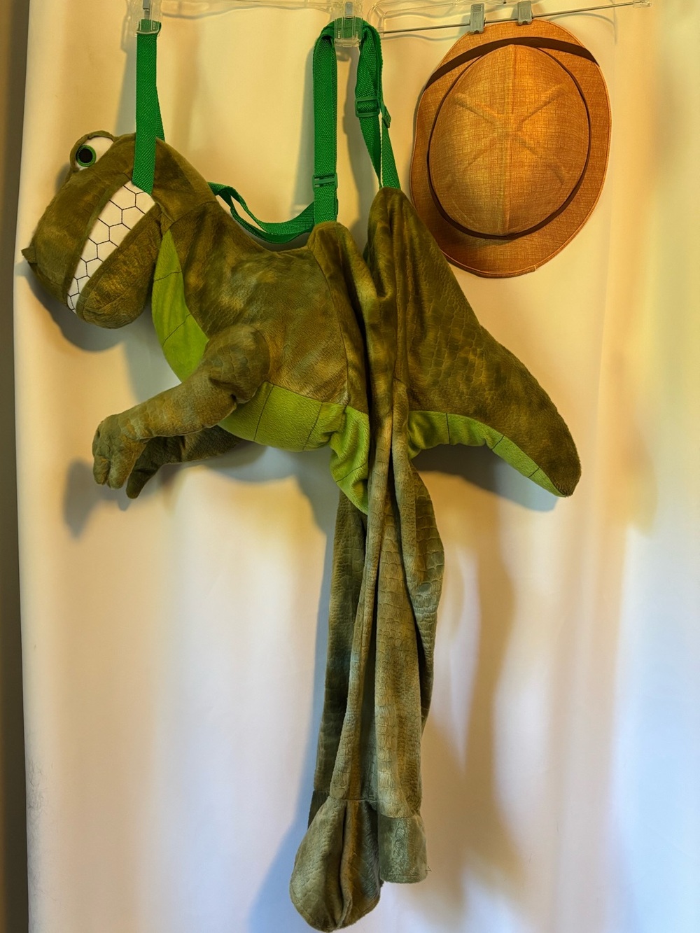 T-Rex Dinosaur 3-D Plush Step-In Pant + Safari Hat Youth Costume Sz 8Y - 10Y